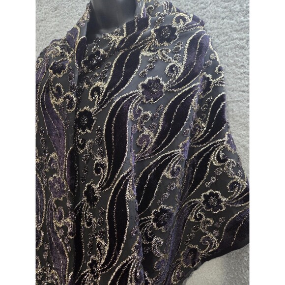 Ian Originals Evening Shawl Wrap Scarf Womens OS Black Gold Velvet Burnoout - Picture 2 of 7